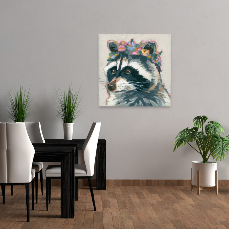 Raccoon Cameo II Whimsical Contemporary Animal Flower Wall Art Print 1 Piece Wrapped Canvas Wall Art, 45.72cm H x 45.72cm W