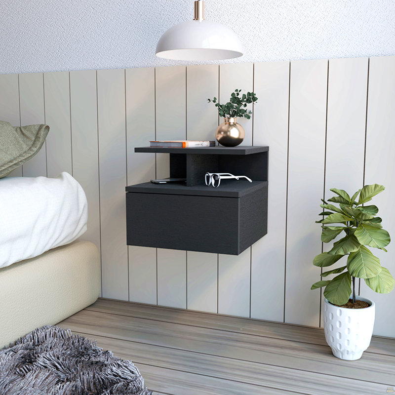 Floating Nightstand Flopini, One Drawer, Black