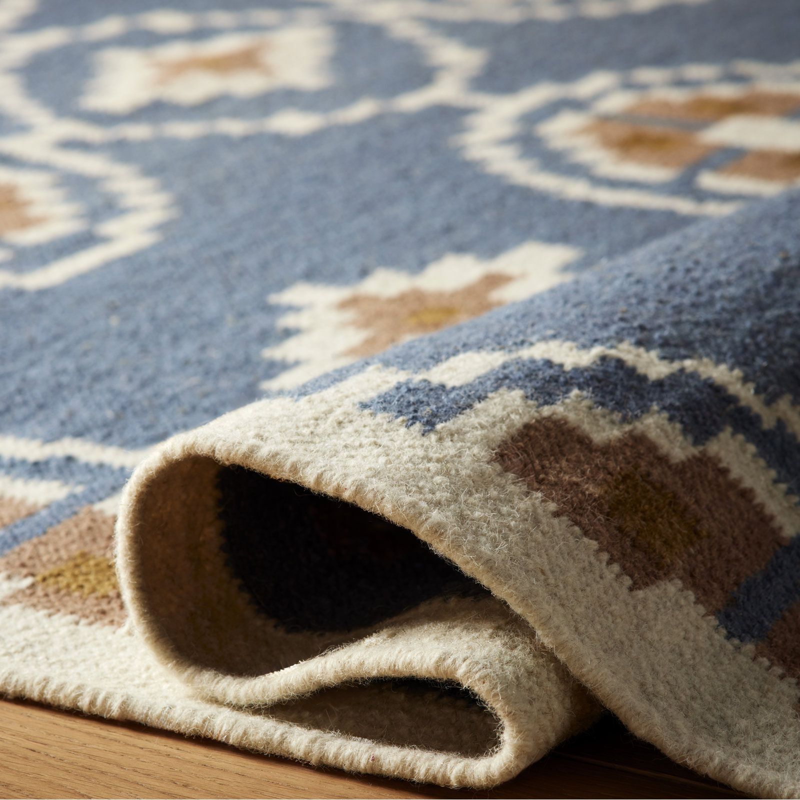 Heidi Flatweave Wool Geometric Scandinavian Rug, Blue, 2'6x8'