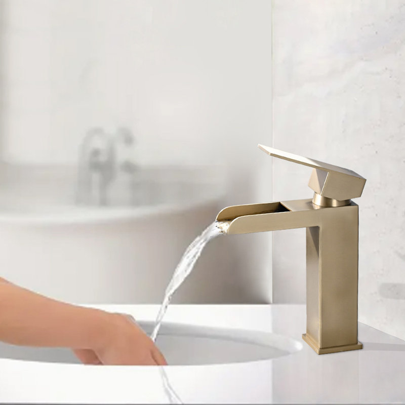 Robinet de lavabo de salle de bain avec Darin escamotable et plaque de pont, Or brossé