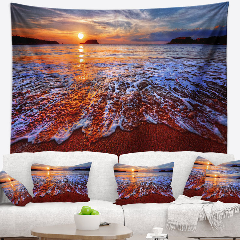 Polyester de couleur coucher de soleil couleur coucher de soleil avec des eaux vives tapisserie avec accessoires suspendus inclus