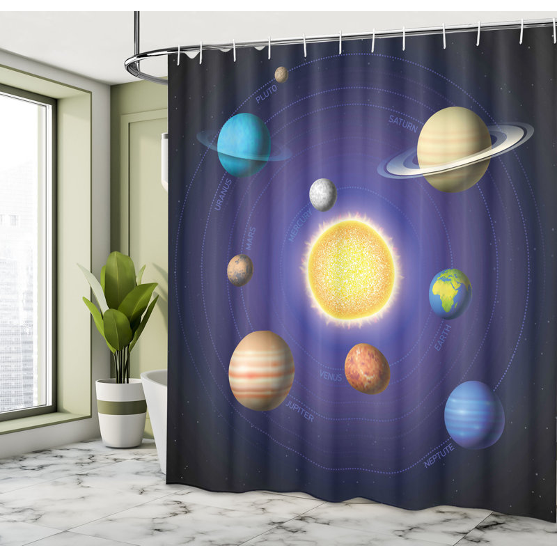 Rideau de douche simple avec système solaire avec planètes Marley, L 69 po x L 75 po