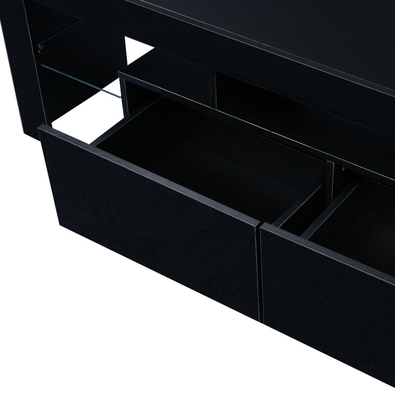 Meuble télé moderne noir pour téléviseur de 60 à 69 pouces avec télécommande et 20 couleurs à DEL