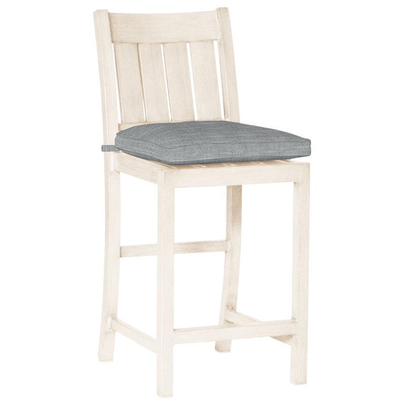 Club 24" Patio Bar Stool with Cushion, No Welt, Mahogany, Intermix Indigo