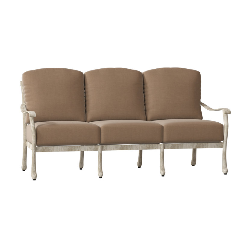 Casa 77.75'' Wide Aluminum Patio Sofa with Cushions, Textured Black, Canvas Heather Beige Sunbrella® Canvas