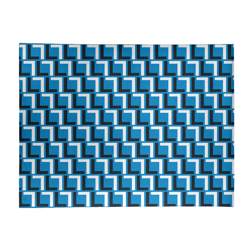 Tapis géométrique bleu / noir / blanc, Rectangle 9 pi x 12 pi
