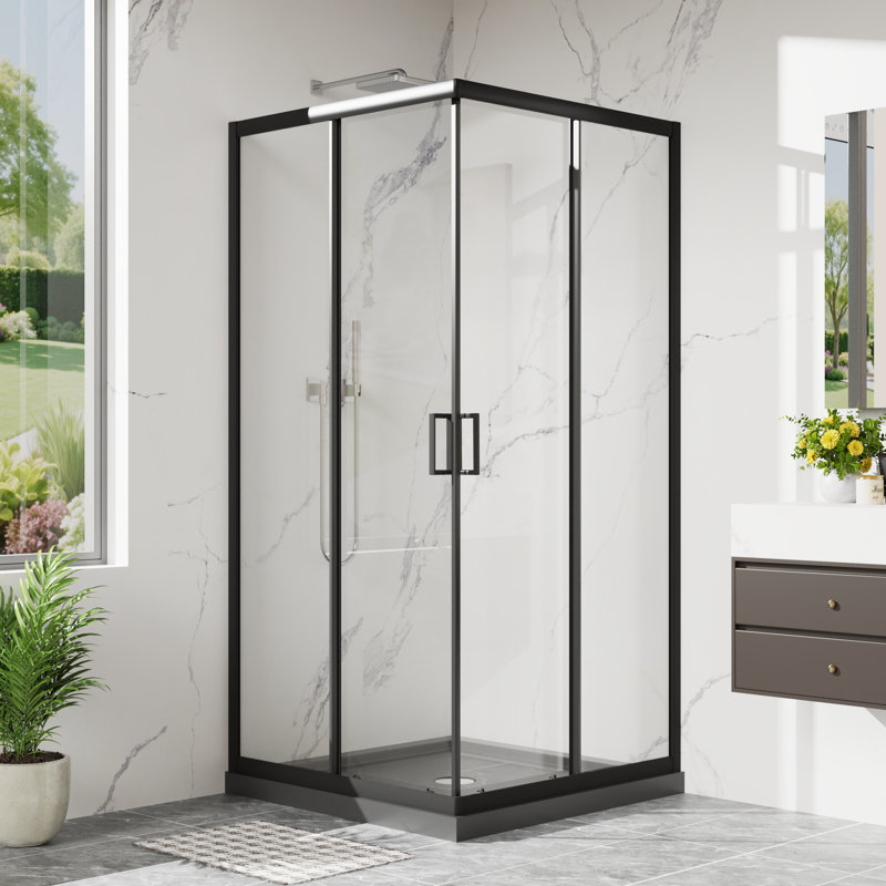 36" D x 36" W x 72" H Base Included Framed Corner Sliding Shower Enclosure with 1/4" Clear Tempered Glass, Aluminum Frame, Magnetic Seal