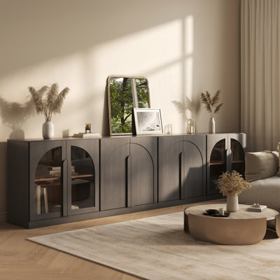 4Pcs Modular Sideboard Buffet Cabinet w/Shelves, Ebony