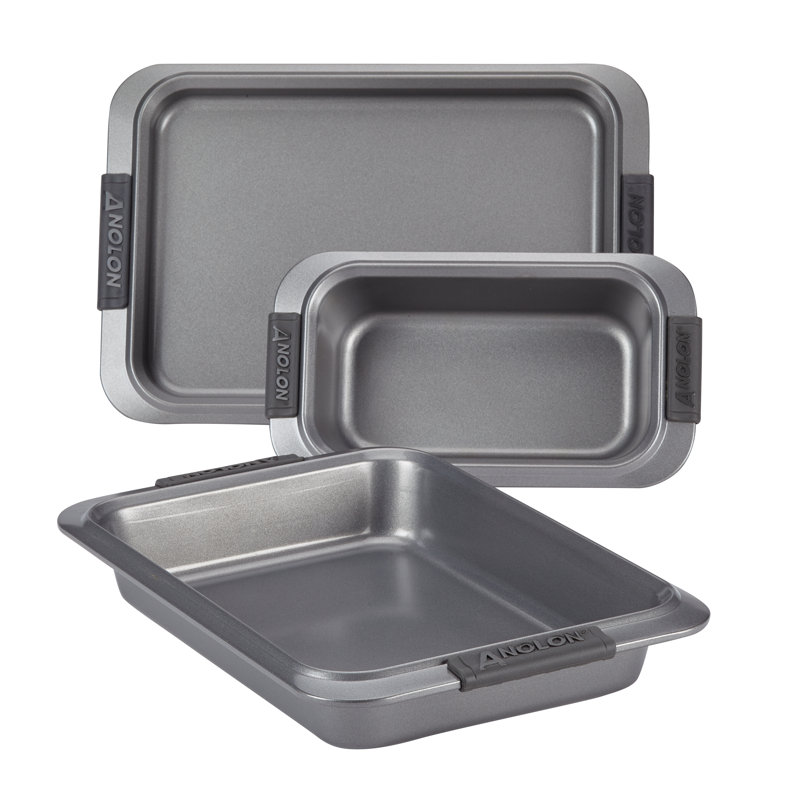 Anolon Advanced Nonstick Bakeware / Baking Set with Silicone Grips, Gray, 5-Piece Set (3 Cake Pans, 1 Cookie Sheet, 1 Rack)