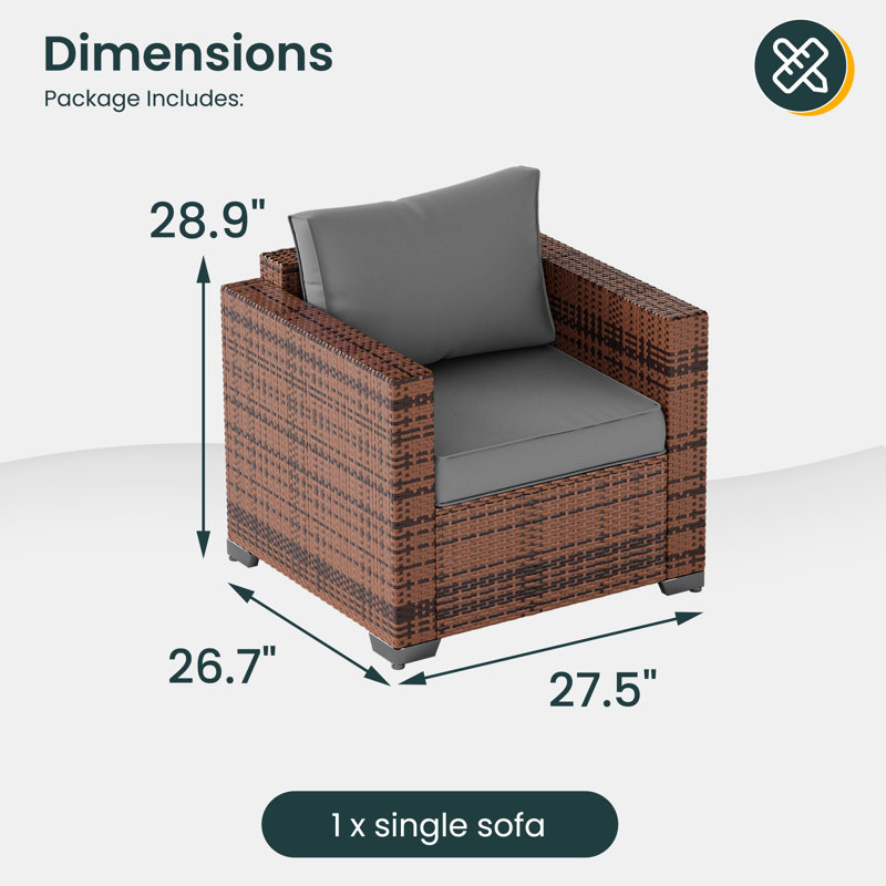 Chaise de patio d'extérieur en osier 27,5 po Azoriah Silloth (ensemble de 2), Gris, Brown