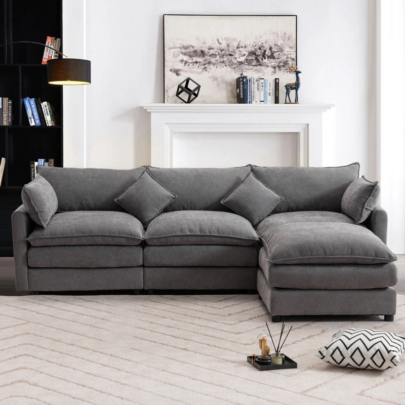 Canapé modulaire rembourré 4 pièces Leachville, Tissu gris