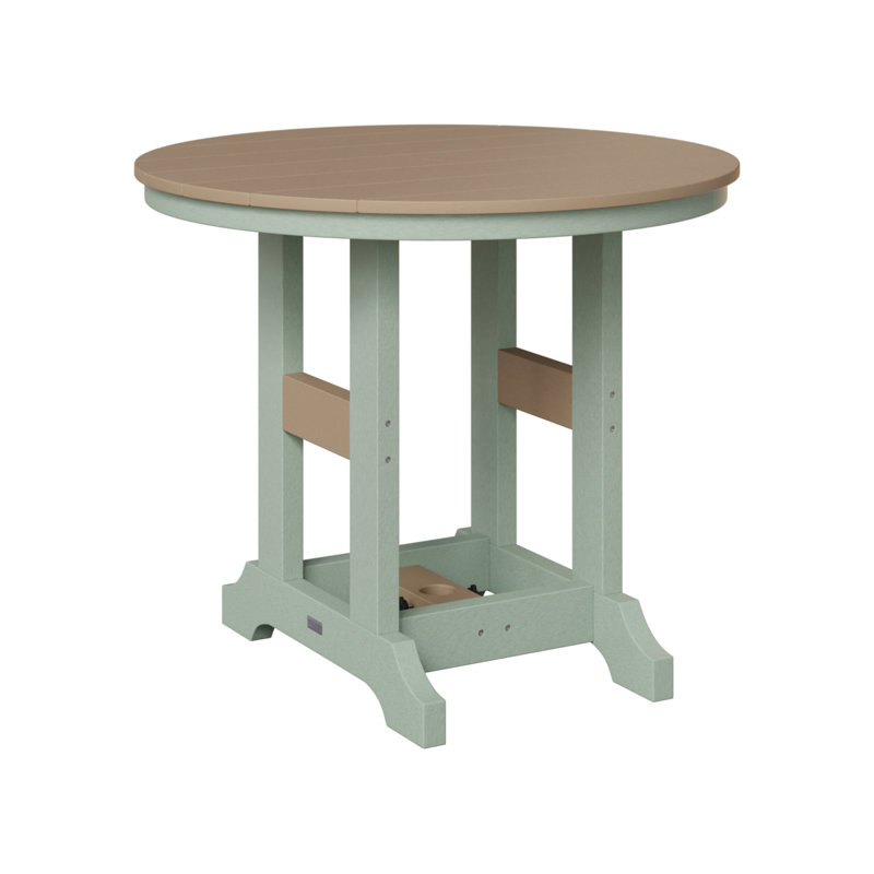 Garden Classic Outdoor Round Dining Table, Weatherwood, Seafoam