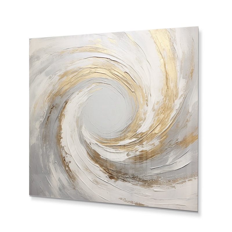 Vortex doré et blanc V - Vortex abstrait - impression d'art mural en spirale abstraite, H 16 po x l 16 po x P 1 po