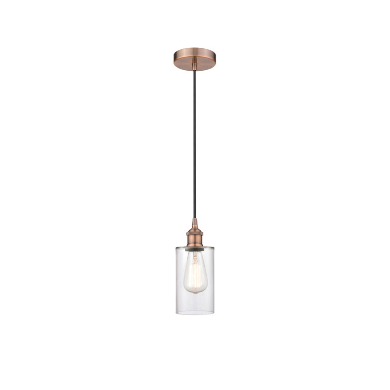Luminaire suspendu cylindrique à 1 lumière Ervine, Clair, Cuivre antique