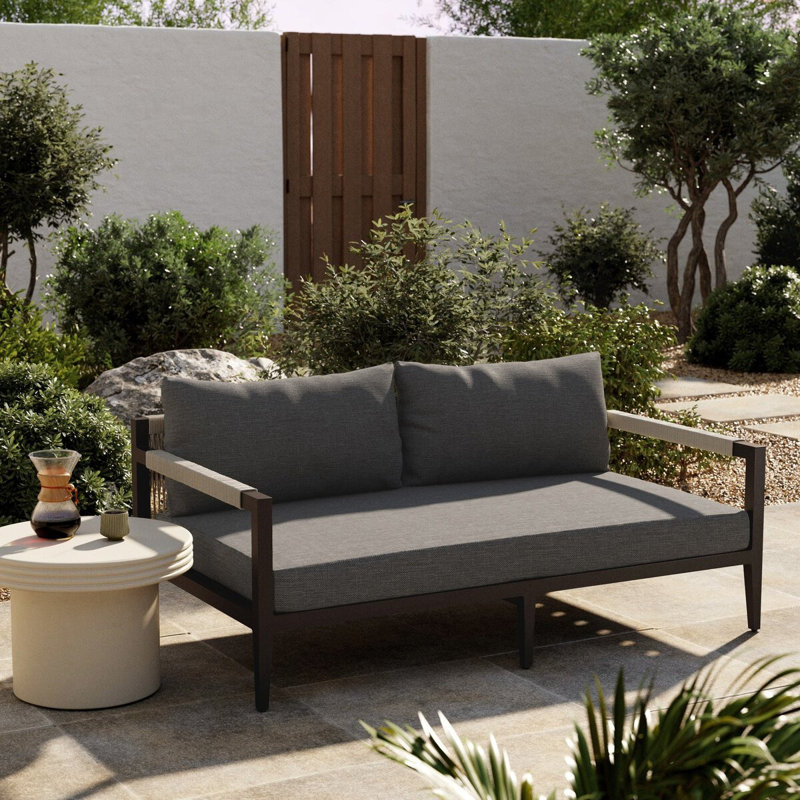 Sherwood Outdoor 2 - Seat Loveseat, Aluminum, Stone Gray Cushion/Bronze/White Frame