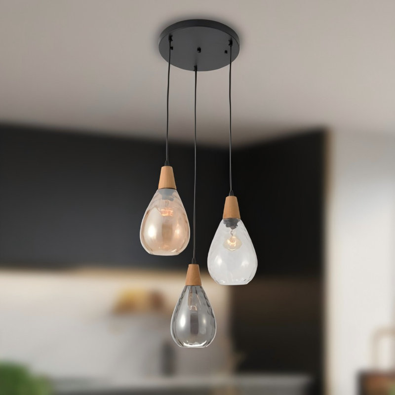 Luminaire suspendu en verre tricolore - culot E26 / longueur réglable / plafonnier