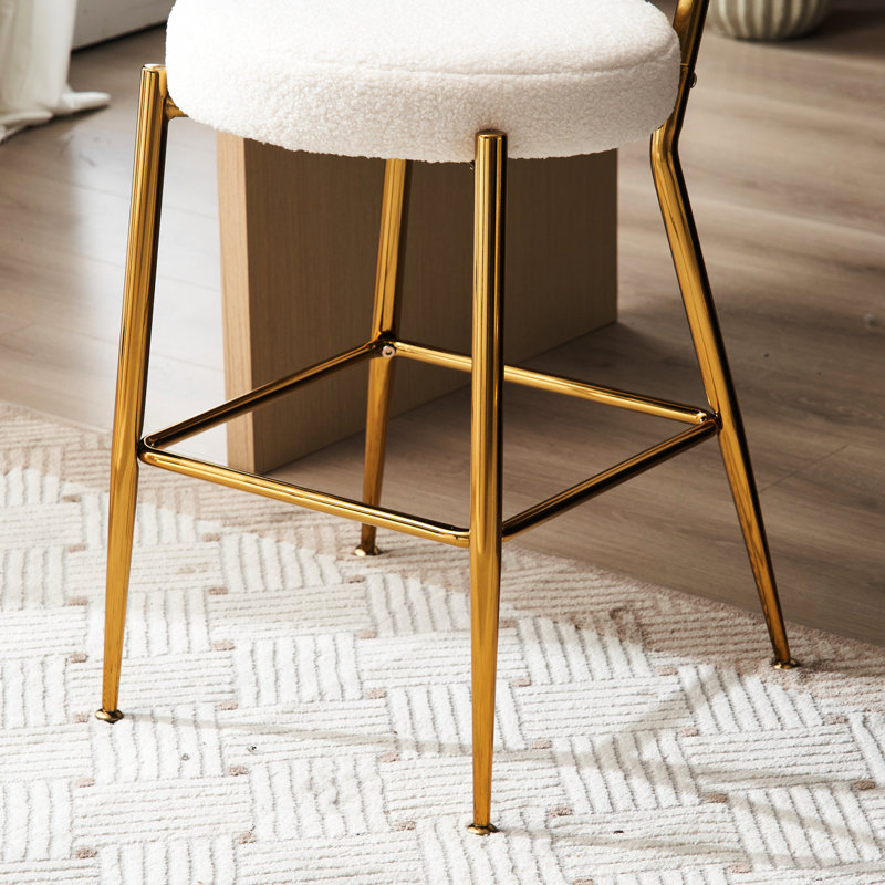 4 tabourets de comptoir de salon - Revêtement en tissu beige, base en métal, confortable pour 4 personnes, ergonomique et pratique