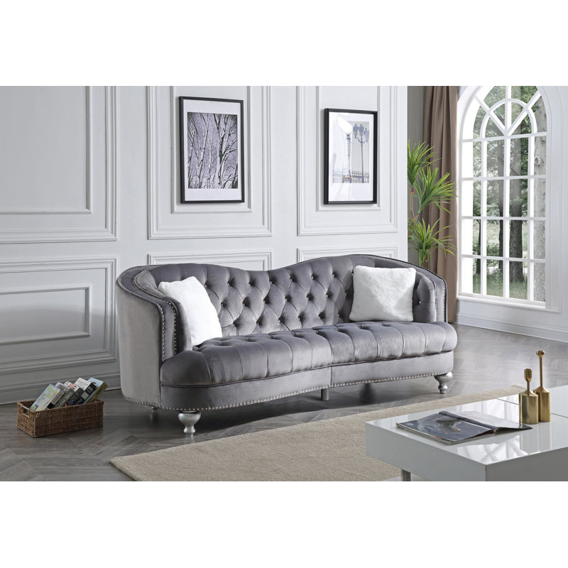Ernst Recessed Arm Curved Loveseat, Gray, 35"H x 90"W x 37"D