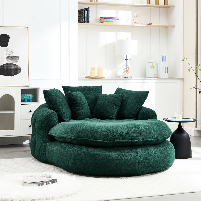 Canapé surdimensionné ovale rembourré à billes, canapé paresseux avec 3 grands coussins et 2 petits coussins, dossier enveloppant pour adultes, canapé à billes en chenille