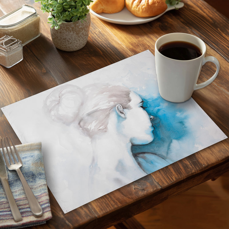 Napperon aquarelle abstrait chignon bleu en polyester
