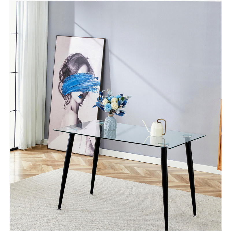 Glass Dining Table  Transparent, 130*80* 8MM, 29.5"H x 51.2"L x 31.5"W, Black