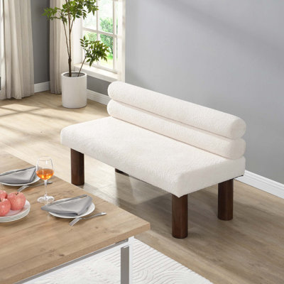 Banc de salle à manger rembourré, bout de lit, banc d'entrée, repose-pieds Boucle pour la salle à manger, la chambre à coucher, le salon, pieds en bois d'hévéa, support 330 lb, beige