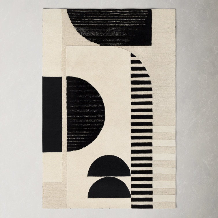 Sola Geometric Handmade Tufted Wool Cream/Black/Light Beige Area Rug