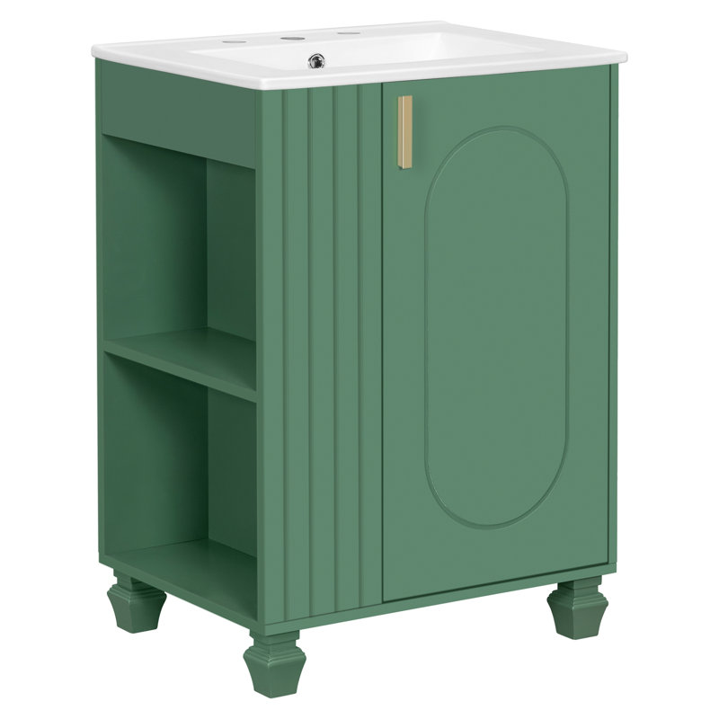 Meuble-lavabo 24 po avec lavabo, Vert / céramique