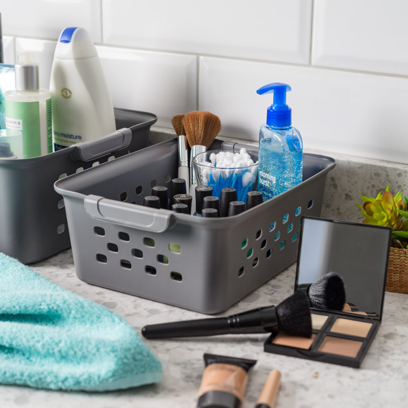 IRIS Medium Plastic Storage Baskets, Gray, 4.25" H x 8.75" W x 11.125" D
