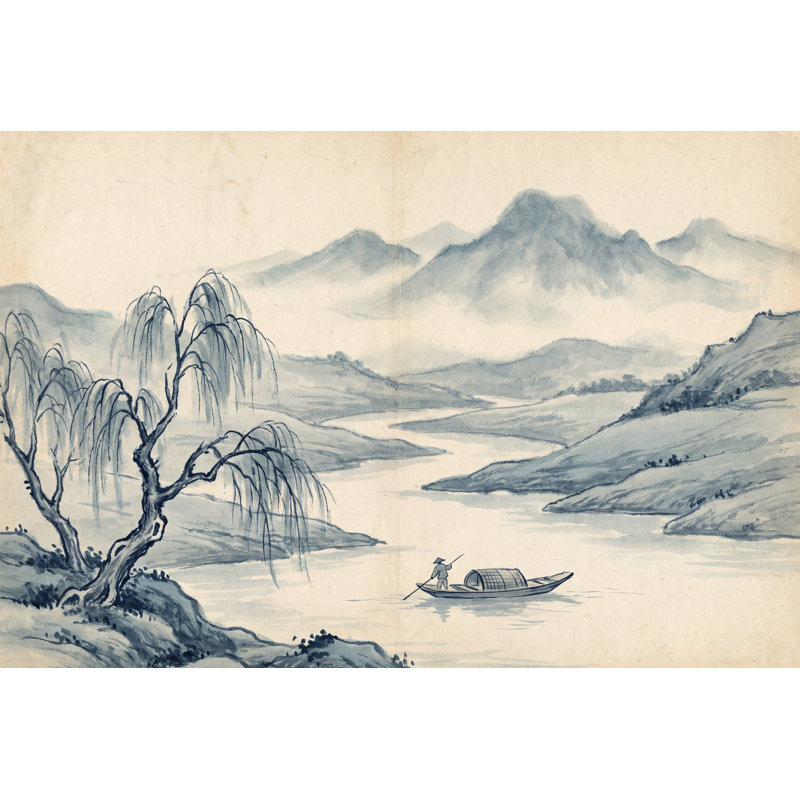 Papier peint paysage traditionnel Serene Willow, Non tissé non collé, 120" x 96"