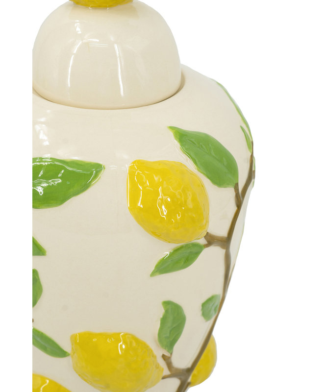 Vase en céramique blanc 8,7 x 8,7 x 15 po - accents de vigne jaune vif citron et vert, décor 100% céramique 4,4 lb pour le salon / la cuisine / la salle à manger
