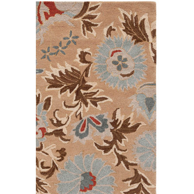 Emrick Blossom Hand Hooked Wool/Cotton/Latex Floral Rug in Beige