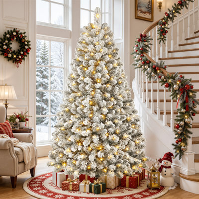 7FT Prelit Snow Flocked Artificial Holiday Christmas Tree