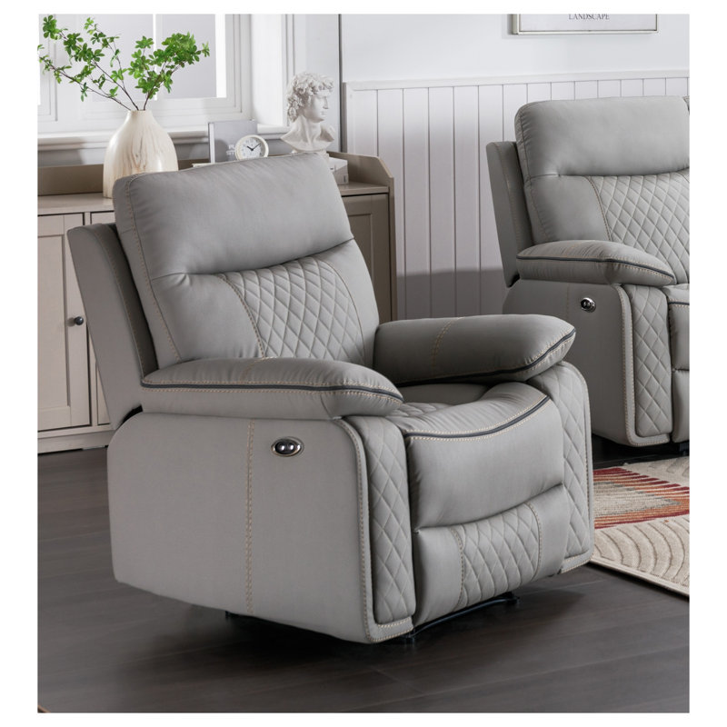 Fauteuil inclinable manuel gris en similicuir avec coussins en mousse haute résilience