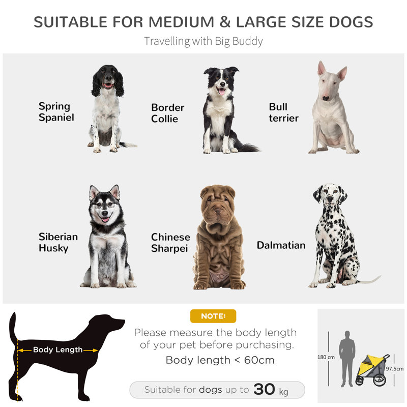 Large Dog Stroller with Safety Leashes for Large Pets, Yellow