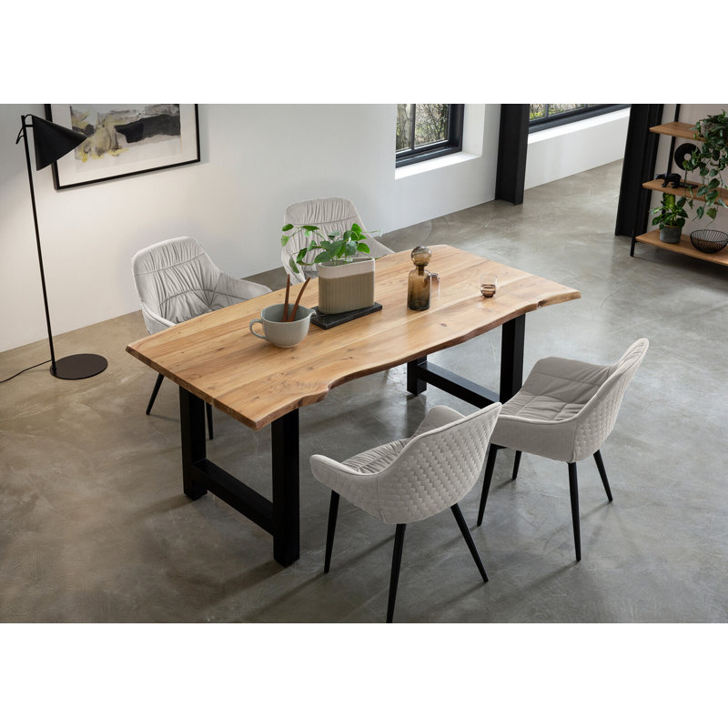 4 - Person Dining Set, Natural/Cream/Black, 75cm H x 160cm W x 85cm D, Black/Natural/Cream