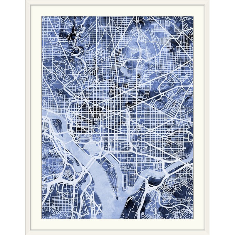 «Washington DC Street Map» par Bellen, impression, Cadre noir, H 24 po x l 20 po x P 1 po
