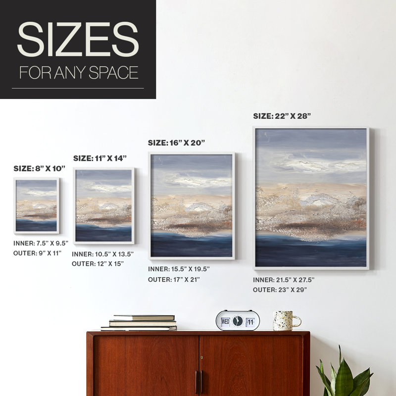 «Tidal Seafoam Horizon I», reproduction encadrée - bois massif, H 30 po x l 24 po, Blanc