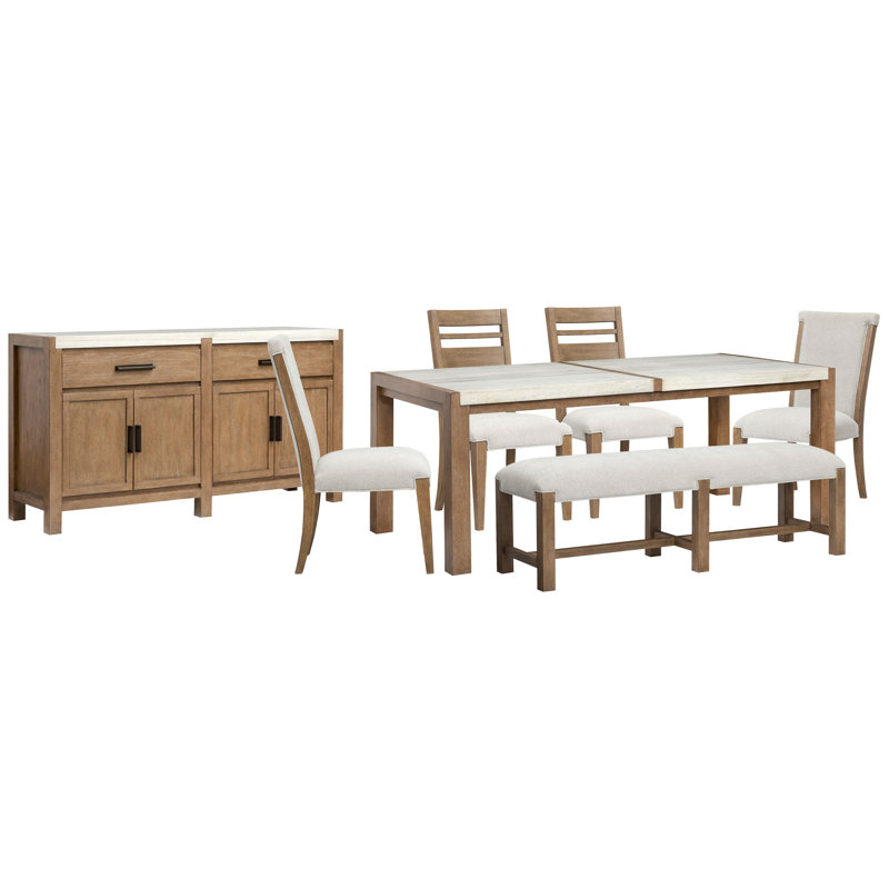 Table de salle à manger rectangulaire avec 2 chaises d'appoint et 2 chaises d'appoint rembourrées