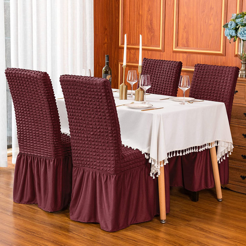 Housse pour chaise de salle à manger Ruffle, Vin