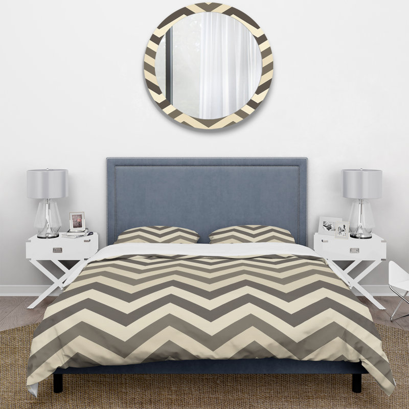 Ensemble de housse de couette noir beige Midcentury Chevron III - Midcentury