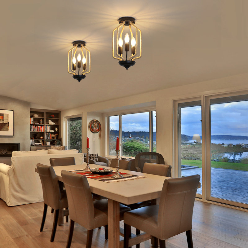 3-Light Rope-wrapped Flush Mount Light