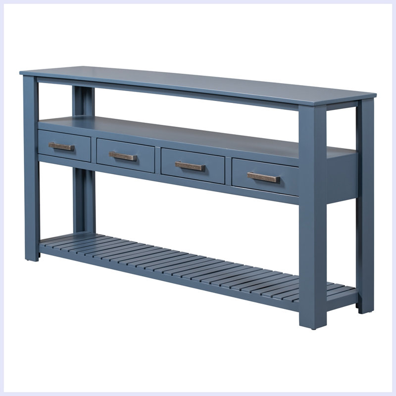 Console moderne avec 4 tiroirs et 2 tablettes, Marine