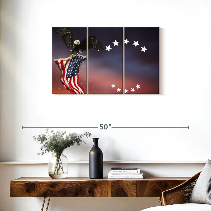 Brampt Bald Eagle With American Flag, 20" H x 33" W