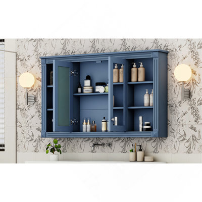 Armoire à miroir de salle de bain 47 po avec rangement, tablette réglable et tablettes ouvertes, armoire à pharmacie murale pour salle de bain, chambre à coucher, meuble-lavabo