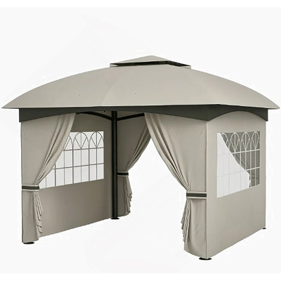 Pavillon de jardin à double toit, pavillon élégant au design, avec rideaux, fenêtres d'églises, pour l'extérieur