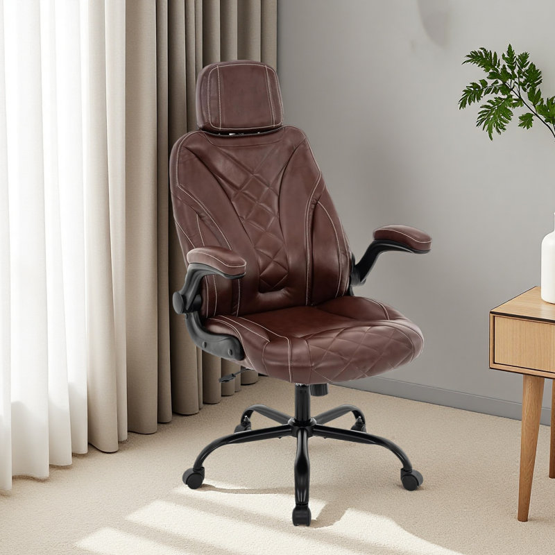 Aime Ergonomic Managerial Executive Office Chair – Flip‑Up Arms, Adjustable Headrest & Lumbar Support, Thick PU Leather Desk Chair with 360° Swivel & Height Adjustment for Home Office Professionals