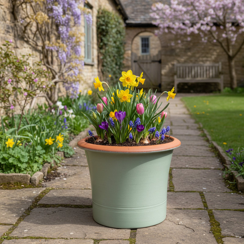 Flared Planter, Sage Green/Orange, 22" H x 29.5" W x 29.5" D