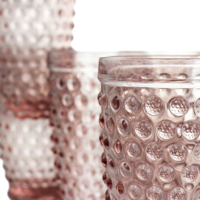 Pink Embossed Polka Dot Glass Cold Cup Set, 14.3 oz