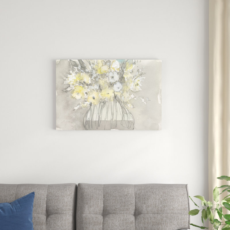 Fleurs rétro II - peinture sur toile tendue, H 20 po x l 30 po x P 1,25 po